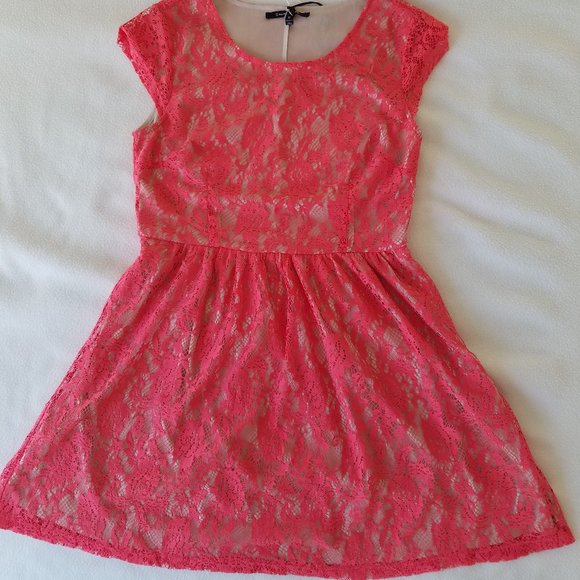 SWEETRAIN L56293 PINK/ORANGE LACE MINI DRESS - Picture 4 of 16